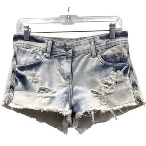 Others Follow Shorts Womens 27 Denim White Blue Distressed Cut Off Acid Wash